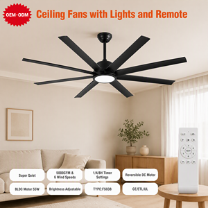 Ventilateur de plafond moderne de 72 pouces avec télécommande et lumière à intensité variable, 8 pales droites en ABS, moteur BLDC 55W ultra silencieux - Product Image 1