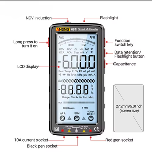 Multimètre numérique anti-brûlure à grand écran 681 pour électricien, étanche, haute précision (0,01%+1) 1000V - Product Image 3