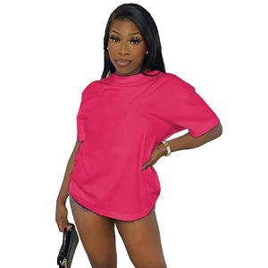 T-Shirt da Donna Estate 2025 Casual a Maniche Corte con Scollo a Barca e Girocollo Tinta Unita in Cotone - Product Image 5