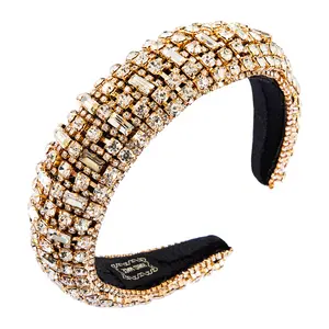 Custom Flannelette Rhinestone Crystal Headband Jewelry Fashion Boutique Sponge Bling Headbands For Women