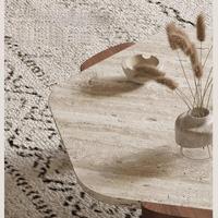HZX Table Basse Moderne en Dalle de Travertin Naturel pour Salon, Appartement, Balcon, en Bois Massif, Basse, Tendance Célébrité, en Marbre