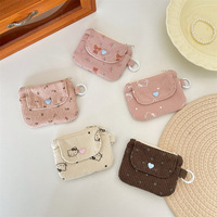 Porte-cartes et porte-monnaie pour femme en velours côtelé, motif dessin animé, style frais et doux, avec fermeture éclair pour cartes bancaires et d'identité