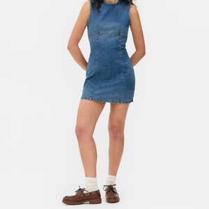 2025 Summer Sleeveless Dresses Acid Wash <b>Tight</b> Sexy Casual Slim Waist Round Neck Denim Dress - Product Image 2