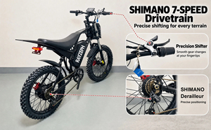 Vélo de montagne électrique tout-terrain à suspension intégrale, frein à disque hydraulique, 52V25Ah, 7 vitesses SHIMANO, pour la ville et les trajets quotidiens, fabriqué en usine OEM - Product Image 2