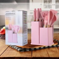 Penjualan terlaris peralatan dapur silikon 19 buah Set alat memasak dengan pegangan kayu dan pemegang aksesoris kualitas Premium