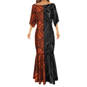 Wholesale Polynesian Tattoo Printed Mermaid <strong>Dress</strong> Red Grey Samoan Tribal Tatau Fishtail <strong>Dresses</strong> <strong>Custom</strong> Plus Size Womens <strong>Dresses</strong> - Product Image 1
