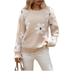Floral Chunky Knit Oversized Pullover Jumper Casual Solto Manga Longa Tops Inverno Abotoado Camisolas <span class=keywords><strong>Fuzzy</strong></span> para o Outono para a Europa - Product Image 1