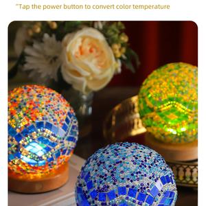 Lampes décoratives, abat-jour LED en verre coloré, lampe de table innovante, lampe de sol en mosaïque, lampe de nuit baroque en bois à brancher - Product Image 2