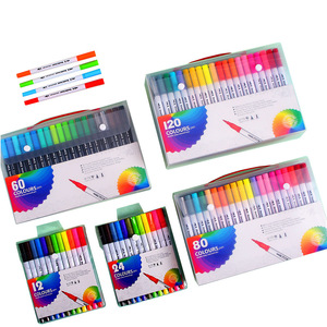 Útiles escolares Pluma de pincel de acuarela Personalizada 12-120 colores Juego de rotuladores de pincel de doble punta Marcador de Arte de colores Fineliner Pluma de color - Product Image 1
