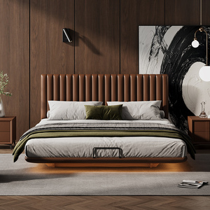 Cabecera Ultrafina <span class=keywords><strong>de</strong></span> Cuero Minimalista Italiana <span class=keywords><strong>de</strong></span> Primera Calidad, <span class=keywords><strong>Cama</strong></span> Doble King Flotante para Dormitorio, Directo <span class=keywords><strong>de</strong></span> Fábrica en Foshan - Product Image 1