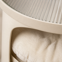 Table de chevet multifonctionnelle pour chat avec plateau en verre cannelé, nid pour chat, table de nuit, blanc crème, noir