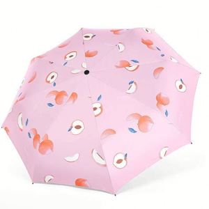 Parapluie pliant automatique 3 sections pour femme, léger, avec logo personnalisé, impression fruitée, revêtement noir, protection solaire et pluie, modèle 8K - Product Image 3