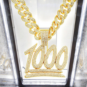 Collar con Colgante de Número 100 en Acero Inoxidable Chapado en Oro, Cadena de Cuerda con Cristales de Imitación, Joyería Hip Hop para Hombre - Product Image 3