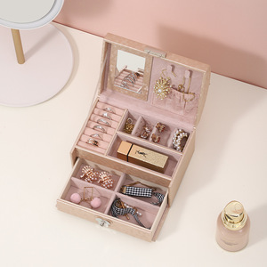 2025 Neue angesagte personalisierte rosa Spiegel-Schmuckaufbewahrungsbox, tragbare Schmuckschatulle mit großem Fassungsvermögen, <span class=keywords><strong>Ringbox</strong></span> - Product Image 2