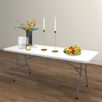 Table pliante portable 6 pieds, blanche, rectangulaire, en plastique, mobilier d'extérieur, table pliante pour banquet, restauration, camping