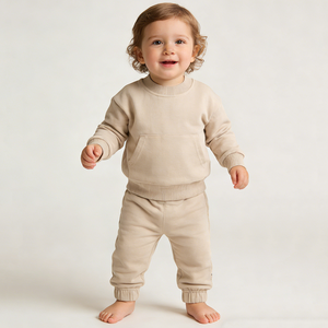 סט בגדי תינוקות איכותי לילדים, שני חלקים, סט טרנינג חלק לבנים, סיטונאי, סט קפוצ'ונים לילדים, סט ריצה לתינוקות - Product Image 5