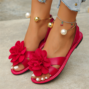 <span class=keywords><strong>Sandales</strong></span> plates à lanières cheville en perles pour femmes, nouveau style été 2026, grandes tailles, <span class=keywords><strong>sandales</strong></span> florales tendance, vente en gros - Product Image 5
