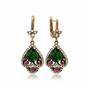 Pear Shape Emerald CZ Ottoman Style Authentic Jewelry 925 Sterling Silver <b>Earrings</b> - Product Image 2