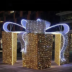 Caixa de presente 3d de decoração de rua, luz externa de led para férias e natal