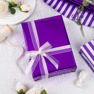 Reversible Purple Wrapping Paper Roll 17 In X 32.8 Ft Metallic Striped Gift <b>Wrap</b> For Birthday Anniversary - Product Image 3
