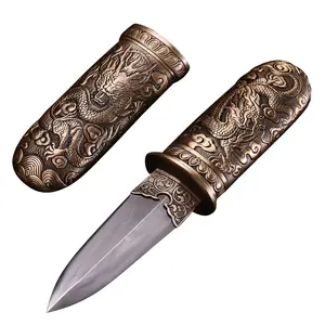 Beautifully Carved Chinese Pure Copper Handmade Antique Short Sword Living Room Bedroom Decoration