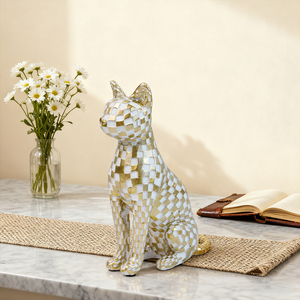 Figura de Gato a Cuadros de Mosaico, Estatua de Animal, Decoración para el Hogar, Sala de Estar, Oficina, Vinoteca, Artesanía de Resina, Artículos Conmemorativos para Mascotas - Product Image 3