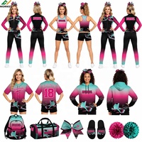 Ensemble complet de tenue d'entraînement de cheerleading pour équipes universitaires : Sweat à capuche, legging, sac de cheerleading, nœud, pantoufles et maillot