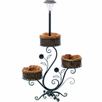 Support de Jardinière Solaire à 3 Paniers, Cadre en Fer Floral, Paniers en Métal Texturé, Doublures en Fibre de Coco, Revêtement Poudré, Écologique, pour Jardin et Patio