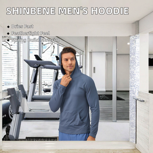 Sweat-shirt de sport pour homme en spandex/polyester léger, uni, printemps, automne, hiver, à capuche, absorbant l'humidité, séchage rapide, haut de fitness - Product Image 3