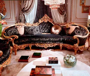 OE-时尚意大利巴洛克木质分段沙发套装豪华经典优质客厅家具高贵实木雕刻沙发