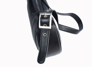 Sac à bandoulière en cuir véritable, fermeture éclair minimaliste, unisexe, usage quotidien, noir - Product Image 3
