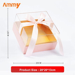 Ammy-caja de acrílico transparente con forma de corazón para pastel de boda, caja de regalo cuadrada circular con lazo de mano - Product Image 3