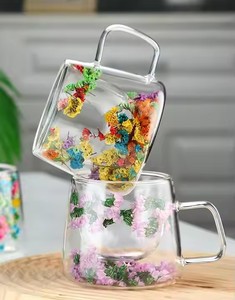 Tazza di <span class=keywords><strong>vetro</strong></span> di caffè in ceramica a doppia parete originalità con manico a fiori secchi - Product Image 3