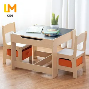 LM çocuklar ahşap Montessori mobilya masası ahşap çocuk bebek çalışma masası ve sandalye depolama tahta