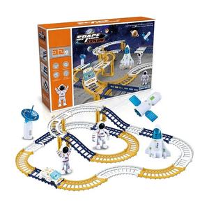 2025 juguetes espaciales para niños, 32 Uds., pista de carreras de construcción eléctrica con astronautas, juego educativo de pista de riel espacial de alta velocidad DIY - Product Image 1