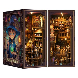 Nouveau Style <span class=keywords><strong>magique</strong></span> librairie étagère décoration maison de poupée en bois Puzzle livre coin avec LED veilleuse bâtiment modèle jouets - Product Image 1