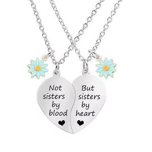 Collar a juego <span class=keywords><strong>de</strong></span> corazón <span class=keywords><strong>de</strong></span> acero inoxidable <span class=keywords><strong>de</strong></span> 2 uds para mejores amigos Daisy Charm Not Sisters by Blood collares joyería <span class=keywords><strong>de</strong></span> amistad - Product Image 1