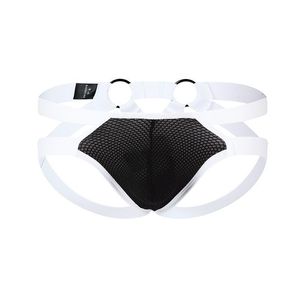 Men's Color Blocked Ice Silk Double <b>Thong</b> Low Rise Stretchy Breathable See Through <b>Sexy</b> Underwear Black And Pink - Product Image 5