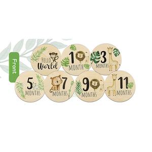 Cartes de développement mensuel en bois pour bébé, cadeau de naissance, disques en bois pour bébé, étape importante de la <span class=keywords><strong>grossesse</strong></span>, animaux, nouveau-né - Product Image 6