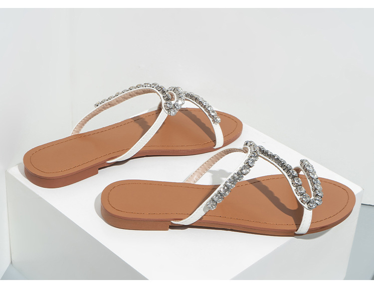 Fashion Rhinestone Flat Shoes Women's Slippers Beach Sandals Girls Leather Pu Slides