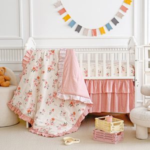 3 PC hoa bông <span class=keywords><strong>Comforter</strong></span> với trang bị tấm và giường váy cotton Ruffle Giường cũi Bộ - Product Image 6