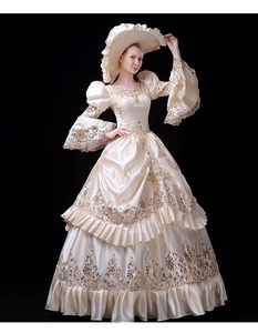 QQW384 Disfraces Beige Ropa de corte de estilo europeo Elegante Retro Lady Party Dress Group Party Show Catwalk Women Theatre Costume - Product Image 2