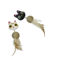 2025 nouveaux jouets de chat en peluche noir écologique avec longue queue boule de Sisal plume mignon tête de chat aux grands yeux drôle jouets de chat en peluche