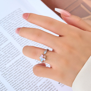 Flower Open <b>Ring</b> Colorful Opal Micro <b>Set</b> Adjustable For <b>Women</b> Gift Jewelry - Product Image 2
