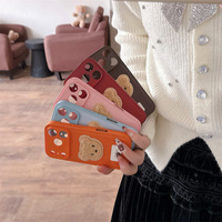 Coque de téléphone portable en cuir peluche motif ours de dessin animé pour iPhone 17 16 15 14 Pro Max, broderie mignonne DIY, colorée, antichoc, coque arrière