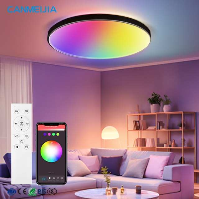 Dimmable Smart Home Living Room Round Mobile Phone Music Rgb Tuya Wifi Smart Led Ceiling Light Living Room RGB Ceiling Light