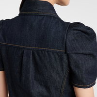 Mignonnes robes en jean à manches bouffantes Vintage Fit and Flare Mini Ladies Skirts Ruched Contrast Topstitching Women Dresses