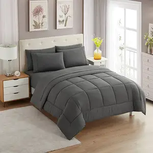 Professional Solid Color Bed Sheets Blanket All Season Soft Microfiber 7 Pc Comforter Set Bedding