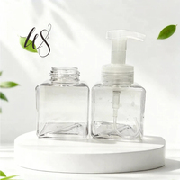Flacon pompe carré en PETG de 250 ml avec couvercle, pompe en PP, impression sérigraphique, couleur personnalisée, distributeur cosmétique