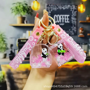 Porte-clés pendentif Panda en acrylique, style anime, avec <span class=keywords><strong>sablier</strong></span> à huile et perles à bulles roses, impression UV, tendance mode, pour bureau et clés de voiture - Product Image 3